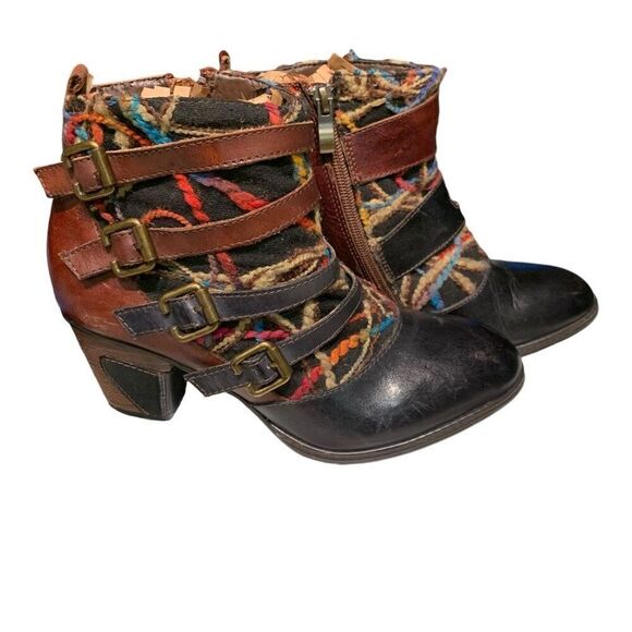 Spring Step L’Artiste Redding Ankle Boot Leather&Fabric Multi-Color Block Heel 7 - Picture 4 of 9